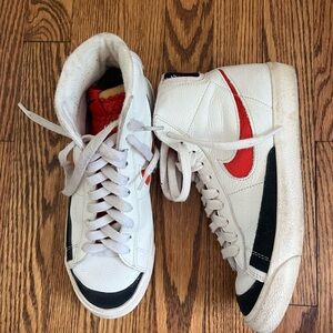Nike White and Red High-Top Sneakers